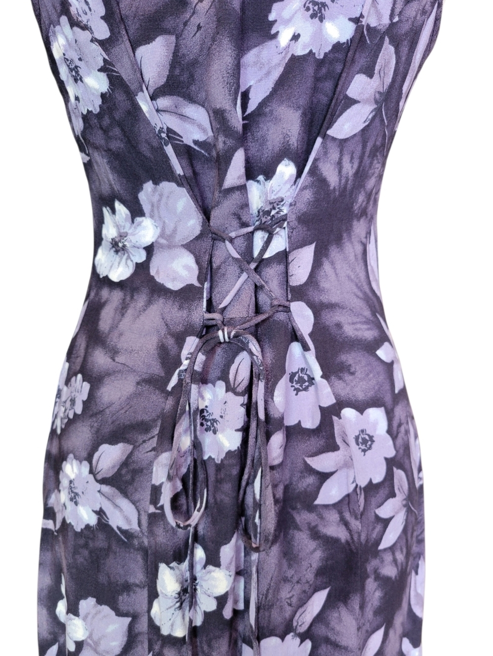 Vintage 90s 100% Rayon Purple Floral Sleeveless Midi Maxi Dress - Picture 6 of 7